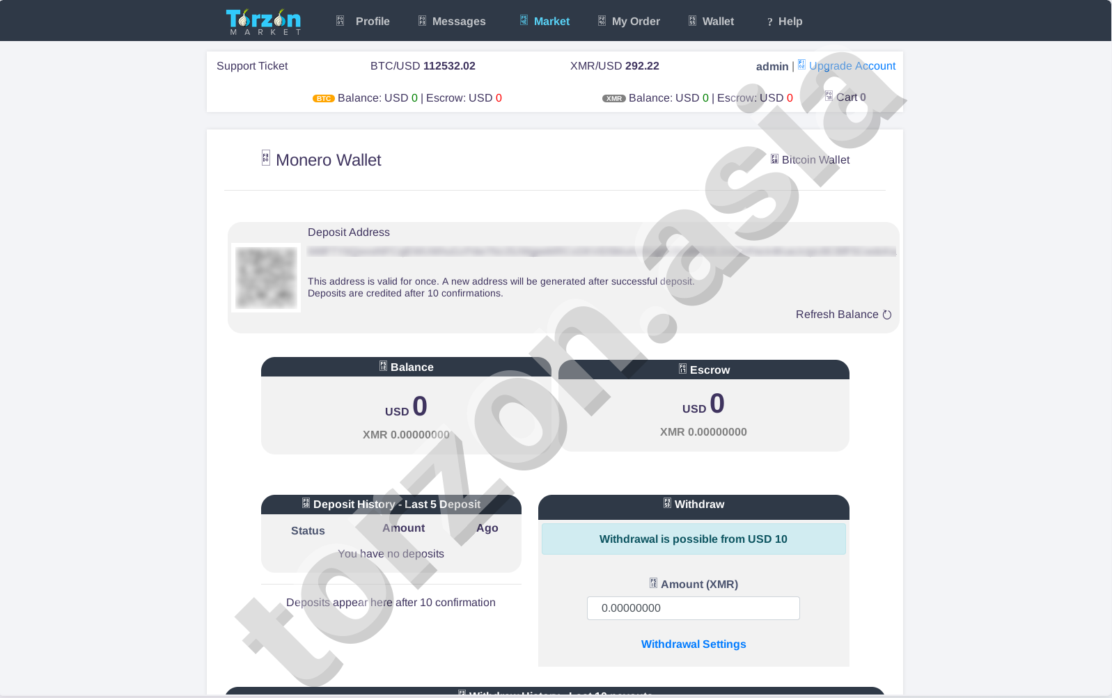 Torzon Market Monero Wallet Interface